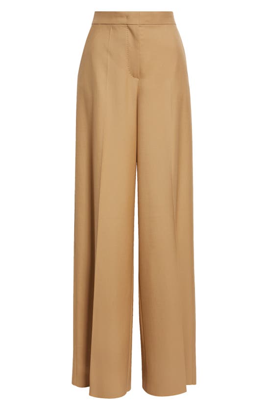 Shop Max Mara Senna Virgin Wool Wide Leg Pants In Honey