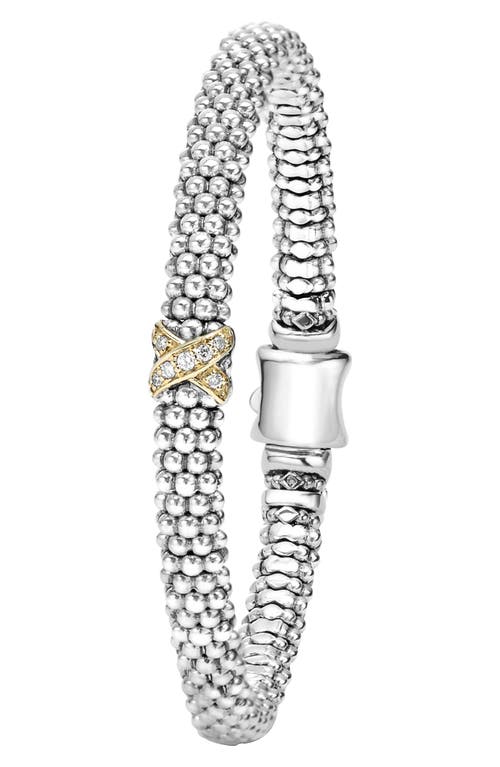 Shop Lagos Signature Caviar Diamond Rope Bracelet In Sterling Silver/gold