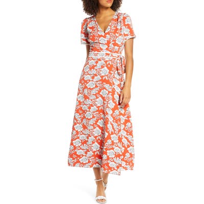 Chelsea28 Floral Print Faux Wrap Maxi Dress, Orange