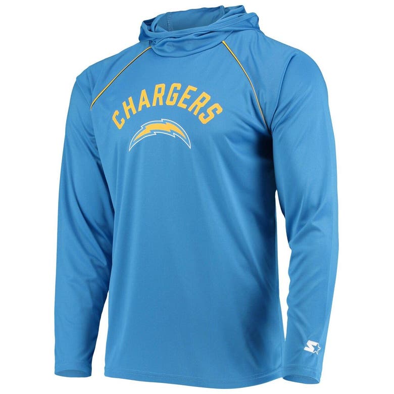 Men's Starter Powder Blue Los Angeles Chargers Raglan Long Sleeve Hoodie T-Shirt Size: 3XL