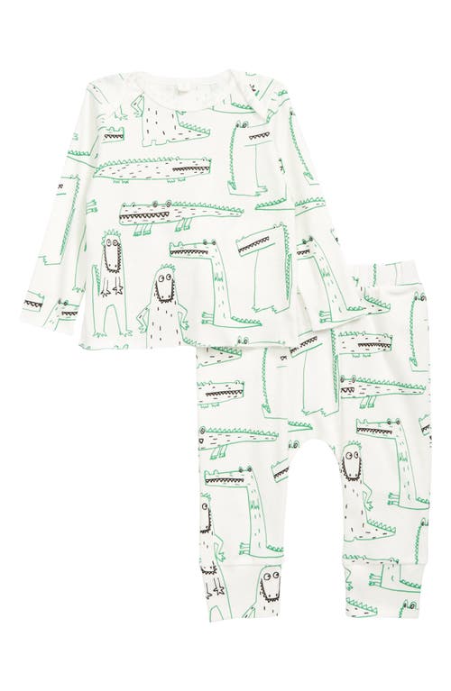 Stella McCartney Kids Stella McCartney Crocodile Print Top & Pants Set in 100Ve Wht Green at Nordstrom, Size 3M