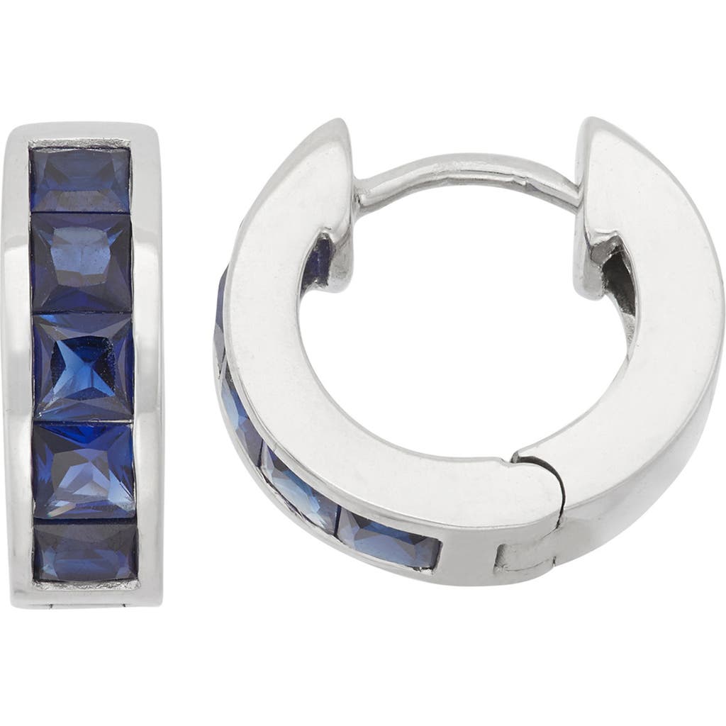 Fzn Lab-created Stone Row Huggie Hoop Earrings In Sapphire