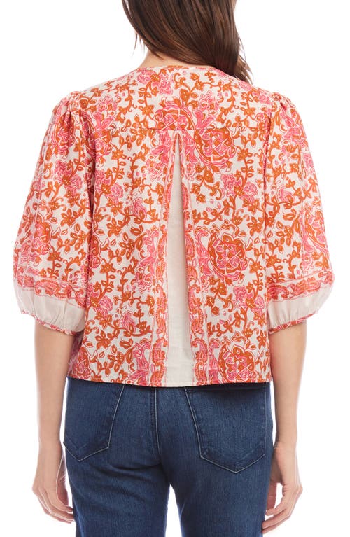 Shop Karen Kane Florentine Print Puff Sleeve Cotton Button-up Shirt