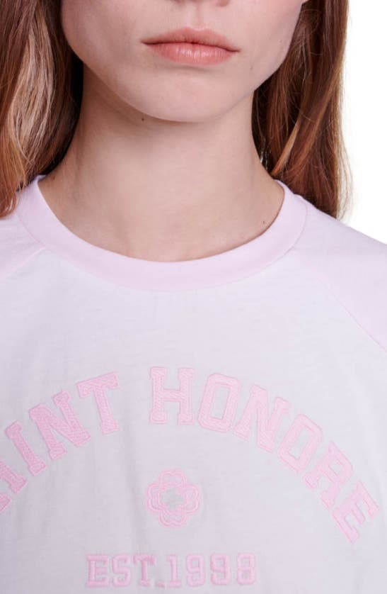 Shop Maje Saint Honoré Embroidered T-shirt In Pink/ Ecru