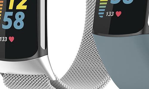 Shop The Posh Tech Assorted 2-pack Silicone Sport & Stainless Steel Fitbit® Watchbands In Silver/blue Mist