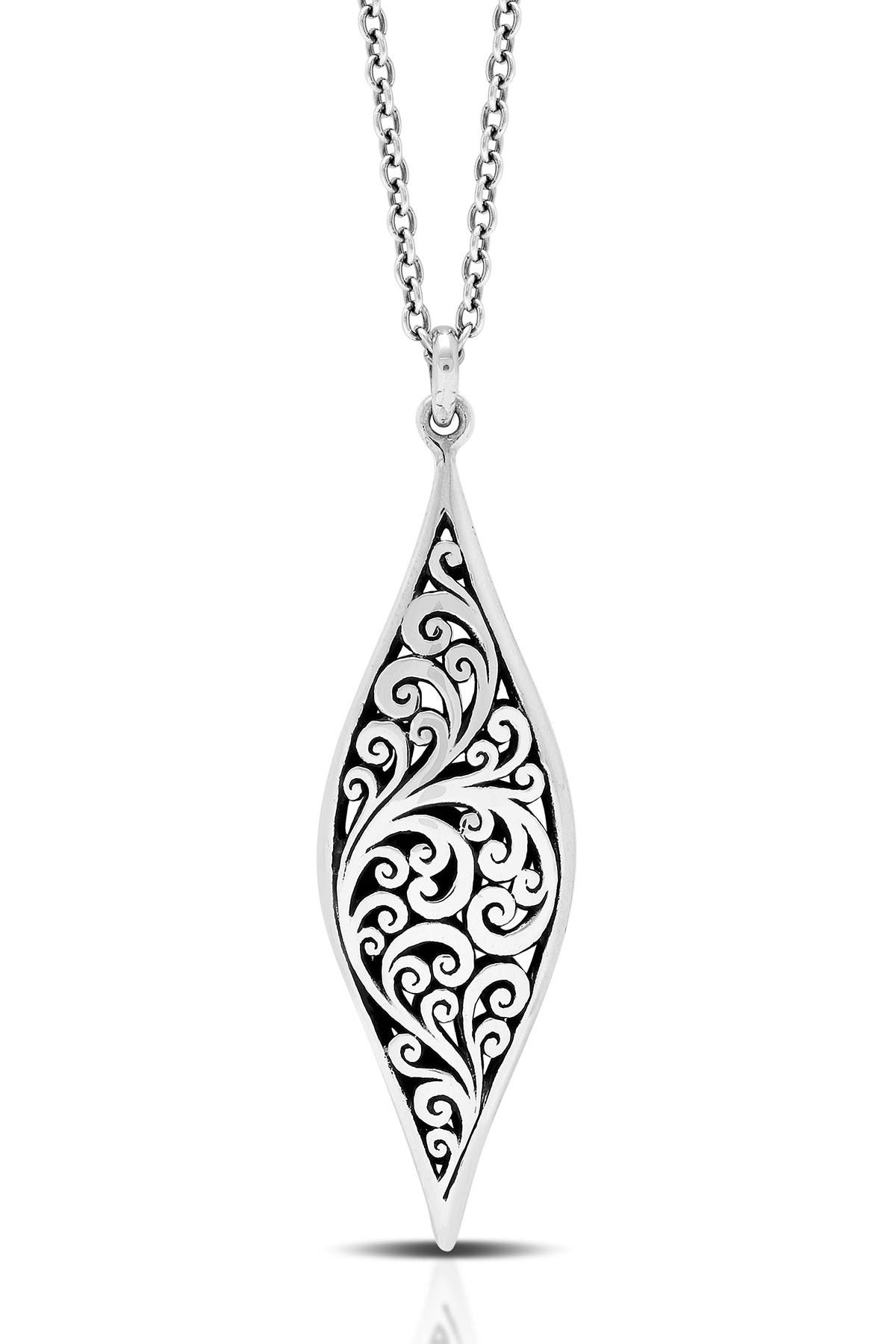 Lois Hill Sterling Silver Scroll Marquise Drop Elongated Pendant Necklace