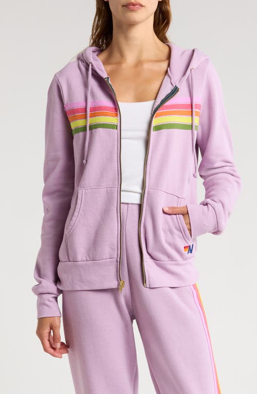 Shop Aviator Nation 5-stripe Zip Hoodie In Mauve/pink Green