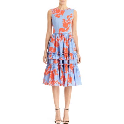 Carolina Herrera Floral Print Sleeveless A-Line Dress, Blue