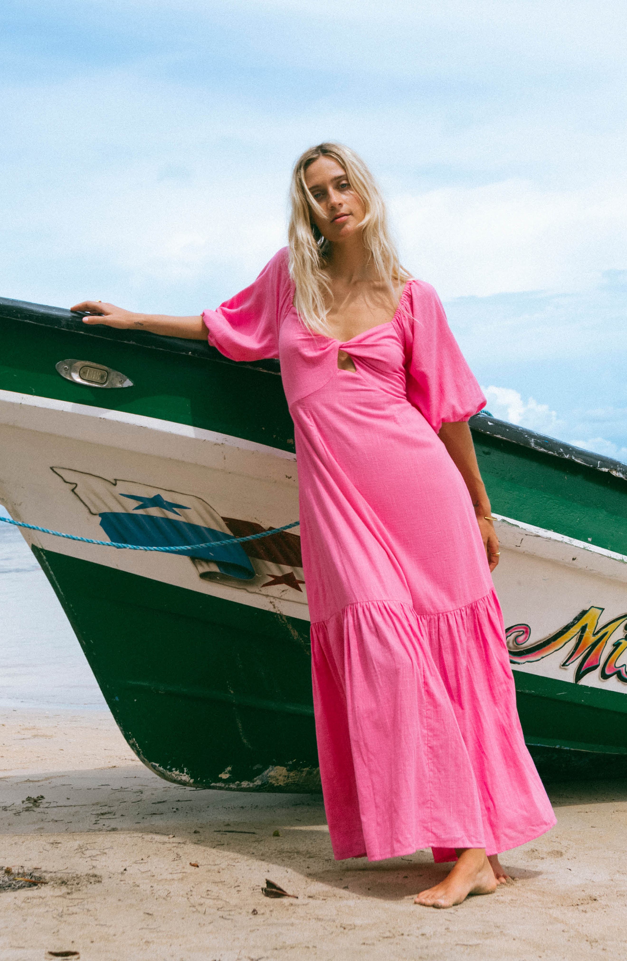 Smart Billabong Cotton in Paradise Fuchsia Maxi | Closet Cove Flirty Dress