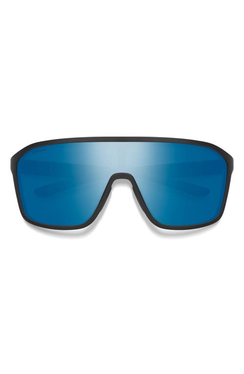 Smith Boomtown 135mm ChromaPop Polarized Shield Sunglasses in Matte Black /Blue Mirror at Nordstrom