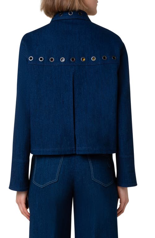 Akris Punto Grommet Eyelet Embellished Cotton Denim Stretch A-line Jacket In Ink Denim