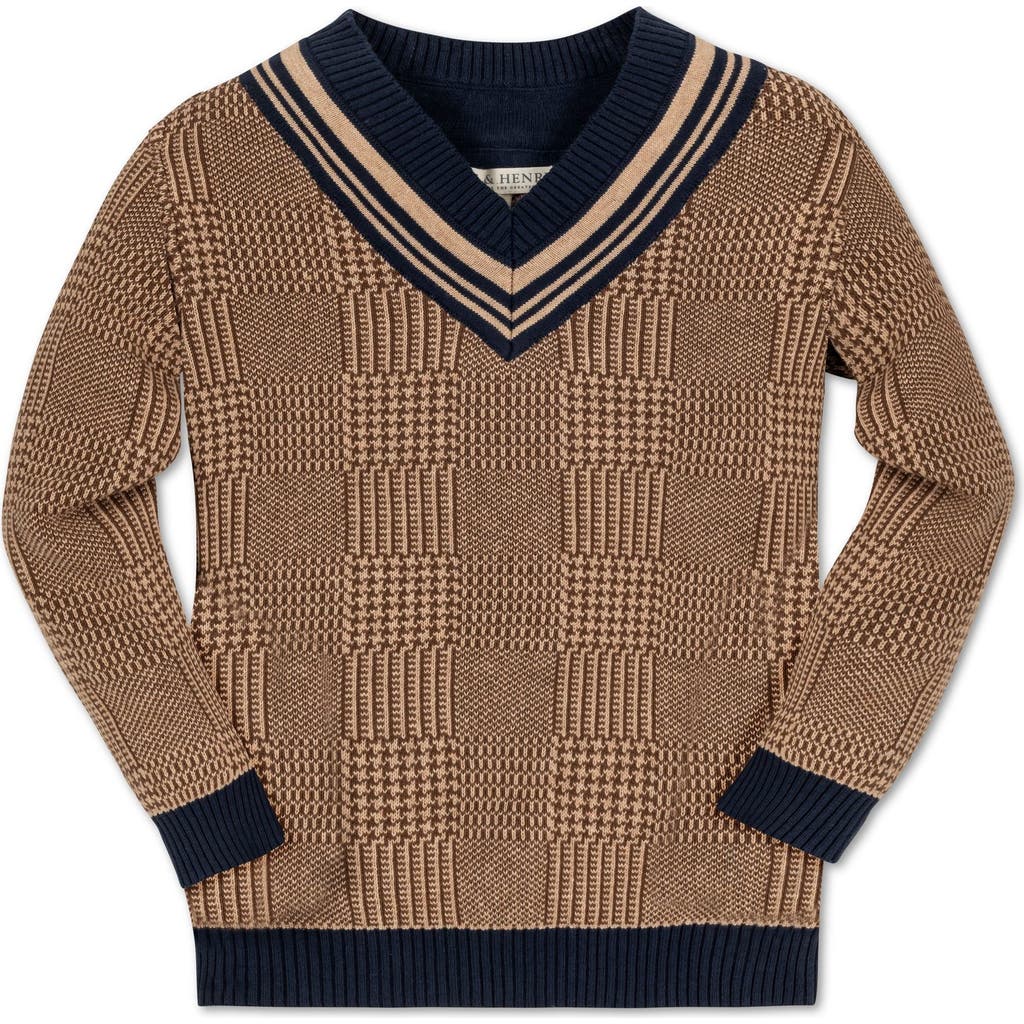 Hope & Henry Baby Boys' Organic Intarsia Cricket Sweater, Infant In Brown Glen Plaid Intarsia