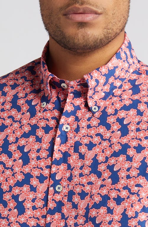 Shop Brooks Brothers Regular Fit Floral Short Sleeve Button-up Shirt In Navy Red Floral