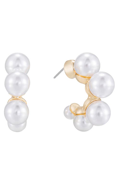 Ettika Five-Point Imitation Pearl Huggie Hoop Earrings in Gold at Nordstrom