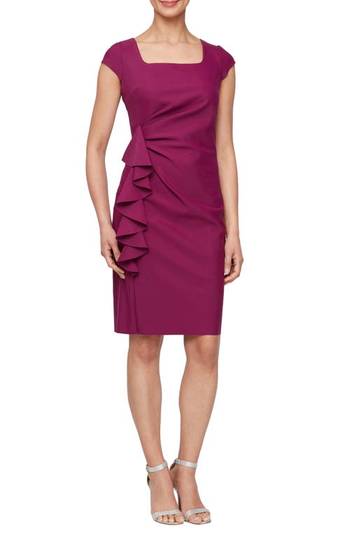 Ruffle Detail Cocktail Sheath Dress in Passion