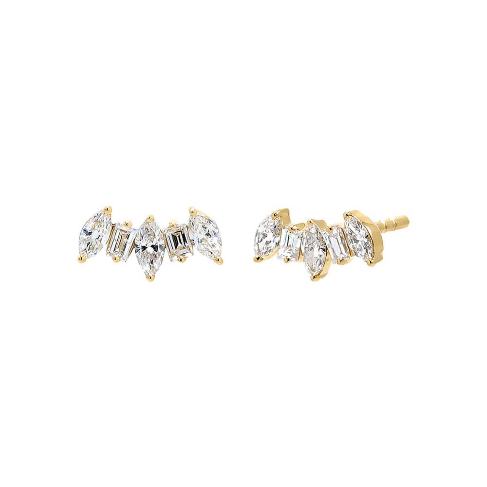 BY ADINA EDEN Diamond Marquise X Baguette Curved Stud Earring 14K in 14K Gold Cover