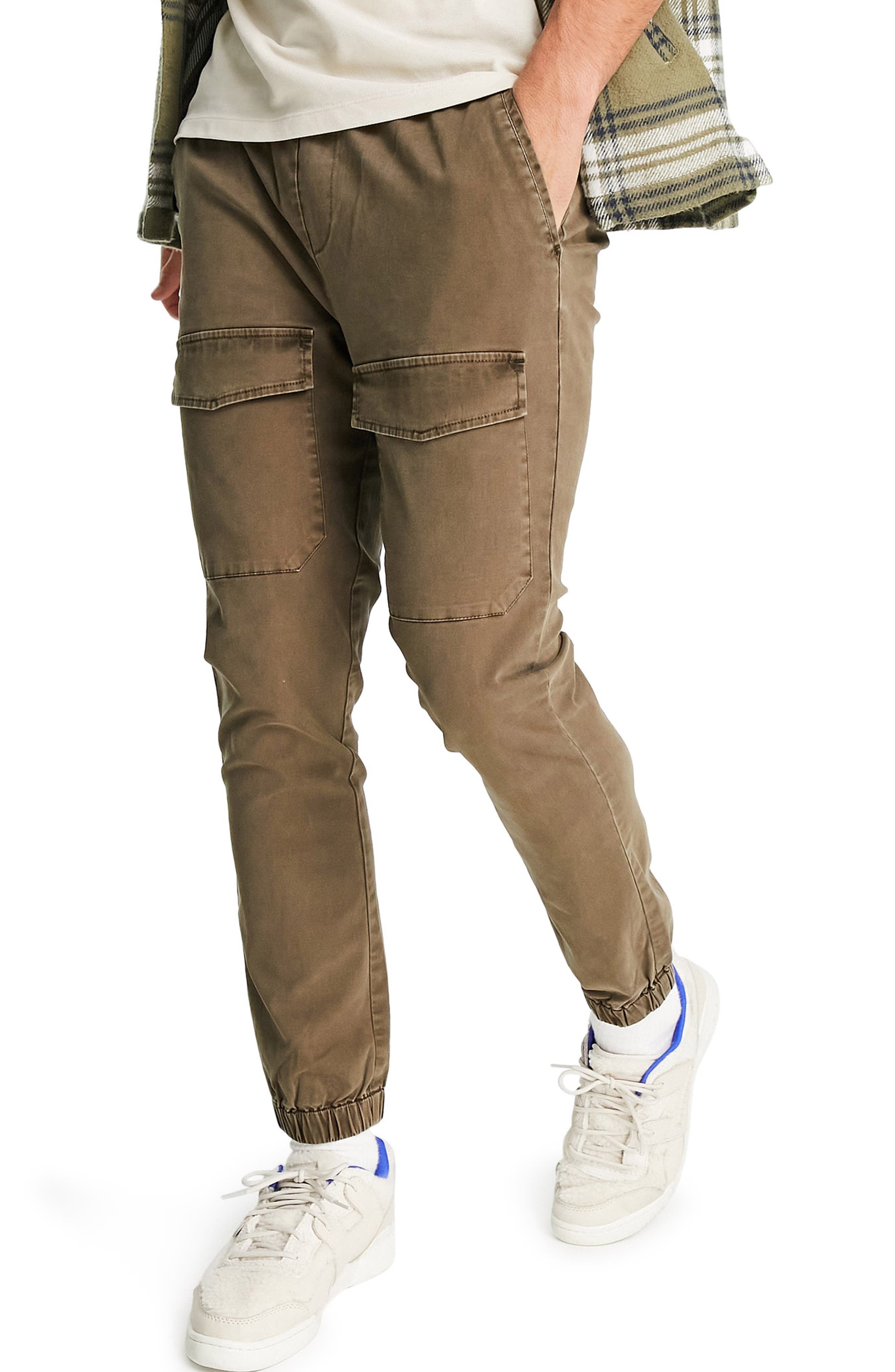 Mens Stretch Slim Fit Cargo Chinos Skinny Designer Twill Work Combat Trousers
