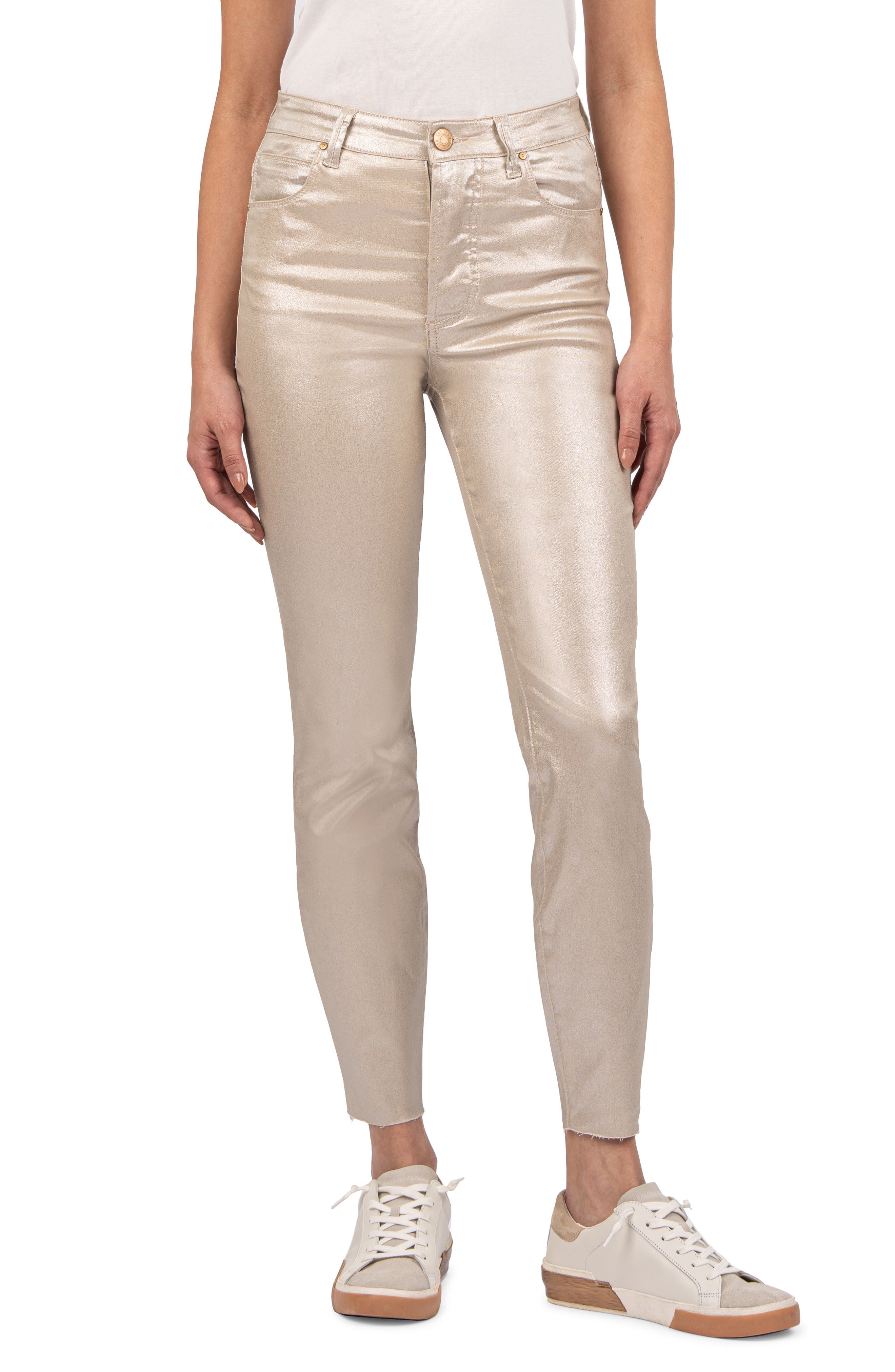 KUT from the Kloth Charlize Coated High Waist Raw Hem Cigarette Jeans in Rose Gold Cover