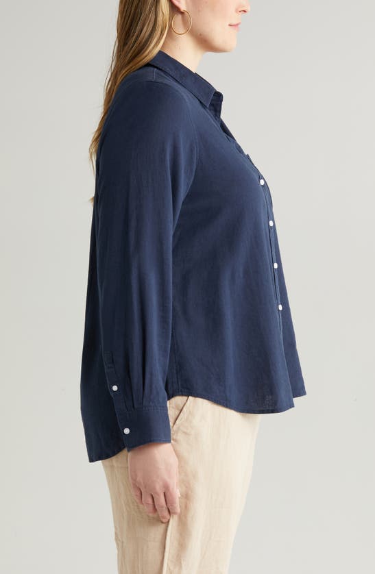 Shop Caslon (r) Long Sleeve Linen Blend Button-up Shirt In Navy Blazer