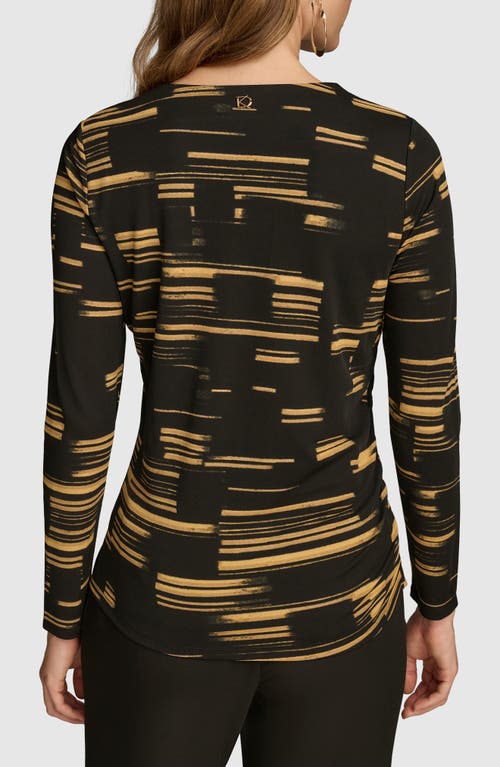 Shop Donna Karan New York Stripe Cowl Neck Top In Black/gold Multi