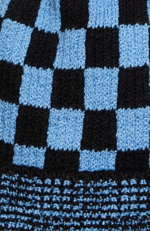 Shop The Elder Statesman Bolt Checkerboard Knit Beanie In Black/crypto Blue