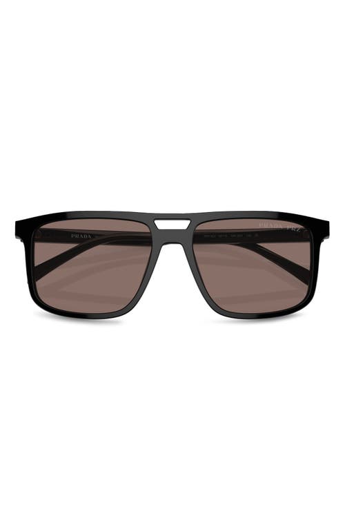 56mm Polarized Rectangular Sunglasses in Black