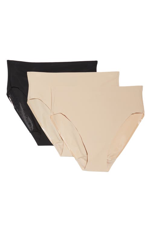 3-Pack Matte Micro High Cut Panties in Nude/Black