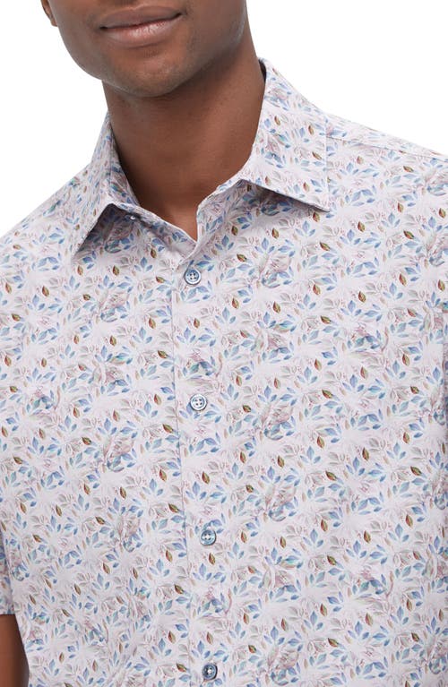 Shop Bugatchi Miles Ooohcotton® Leaf Print Short Sleeve Button-up Shirt In Dusty Rose