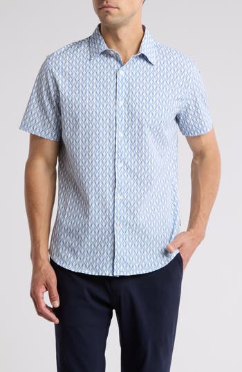 Shop Dkny Sportswear Dkny Jordan Short Sleeve Button-up Shirt In Blue/white