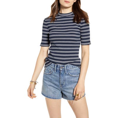 Treasure & Bond Rib Stripe Elbow Length Tee, Blue