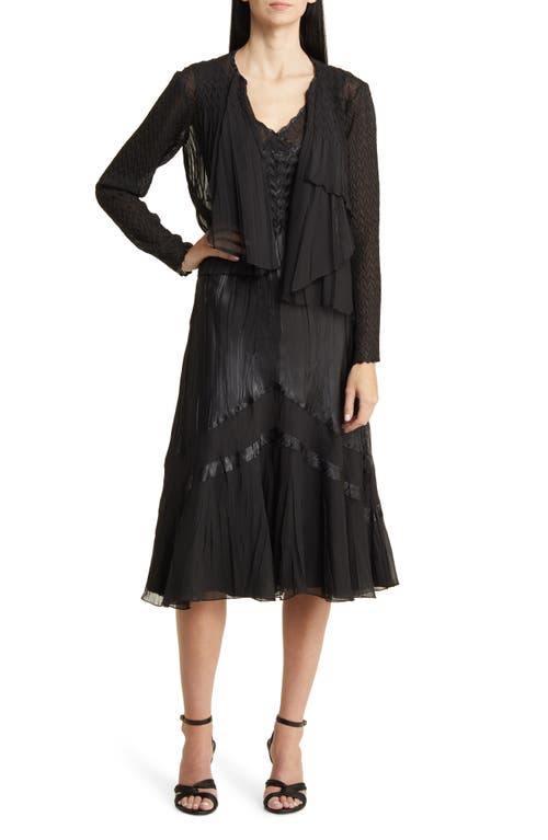 Charmeuse & Chiffon Dress with Jacket in Black