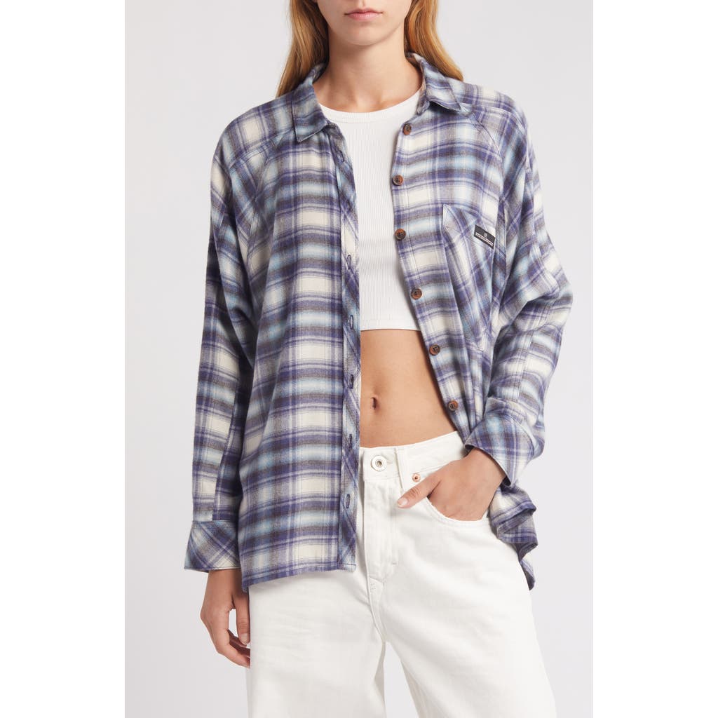 Bdg Urban Outfitters Brendon Plaid High-low Hem Button-up Shirt In Light Blue