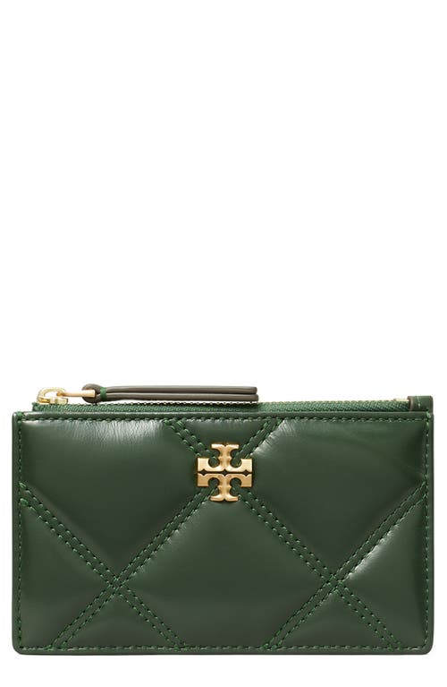 Shop Tory Burch Kira Diamond Quilted Leather Zip Card Case In Fir Tree