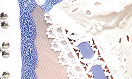 Dreamgirl Embroidered Trim Mesh Bustier With Garter Straps & Panties In White