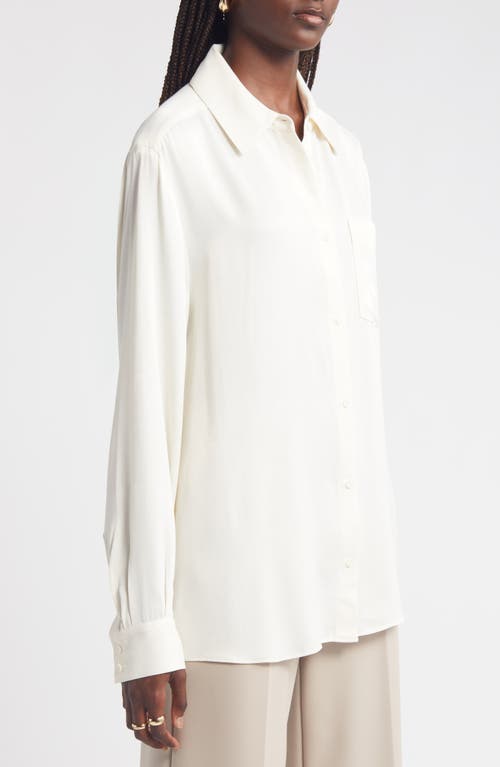 Shop Nordstrom Bishop Sleeve Satin Button-up Shirt In Ivory Pristine