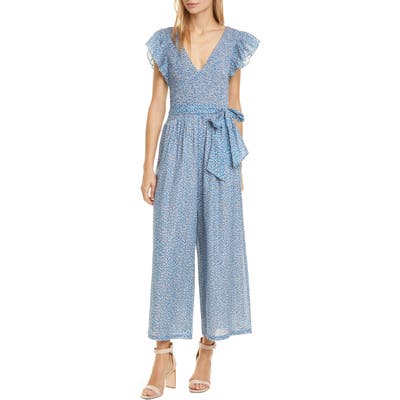 La Vie Rebecca Taylor Paulette Floral Metallic Sleeveless Jumpsuit, Blue