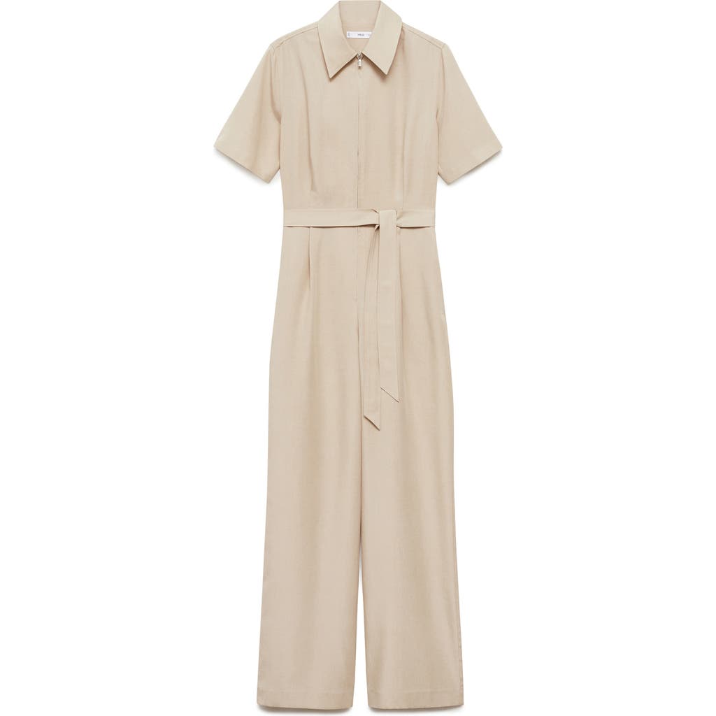 Mango Belted Utility Jumpsuit In Beige