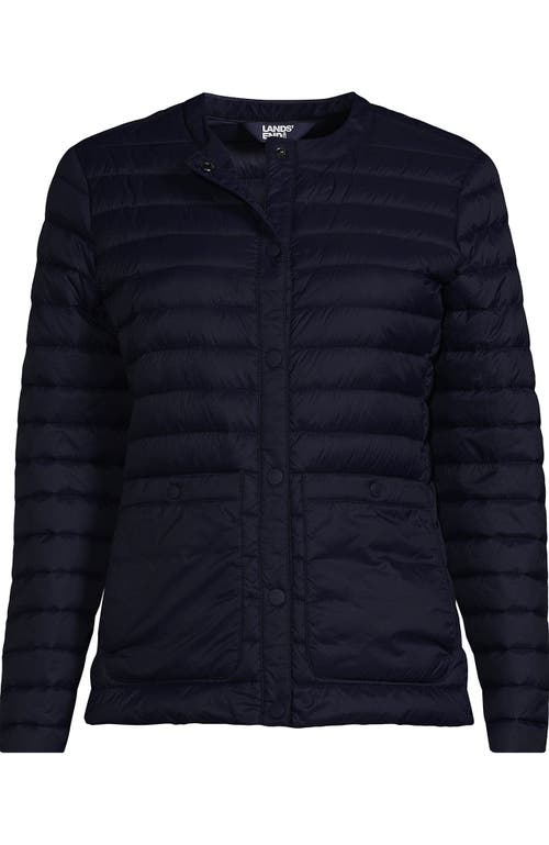 Shop Lands' End Wanderweight Collarless Down Jacket In Deep Sea Navy