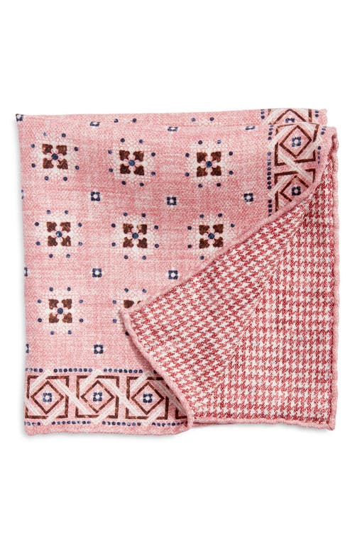 Neat & Houndstooth Prints Reversible Silk Pocket Square in Pink