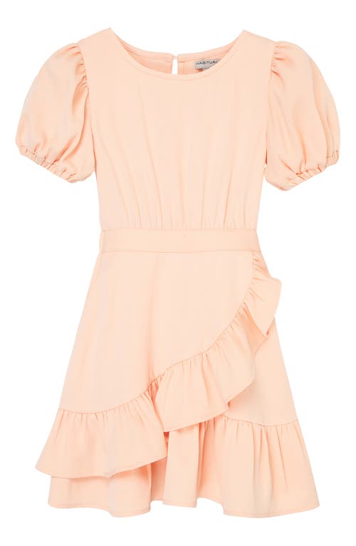 Habitual Kids' Ruffle Puff Sleeve Faux Wrap Dress in Light Peach