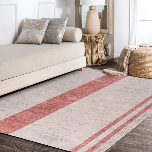 Jonathan Y Raita Modern Distressed Stripe Machine-washable Area Rug In Ivory/peach
