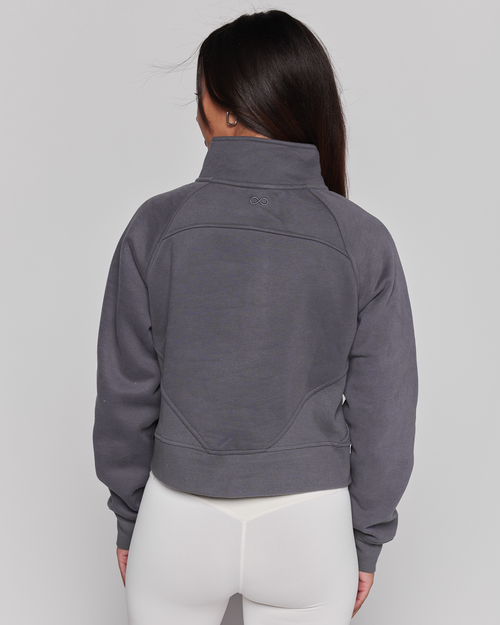 Shop Rebody Active Effortless Fleece Crop Half Zip Sweatshirt In Smoke