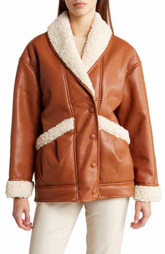 Topshop Faux Leather Aviator Jacket with Faux Shearling Trim