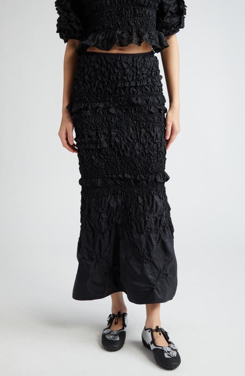 Cecilie Bahnsen Smocked Ruffle Recycled Faille Maxi Skirt Black at Nordstrom, Us