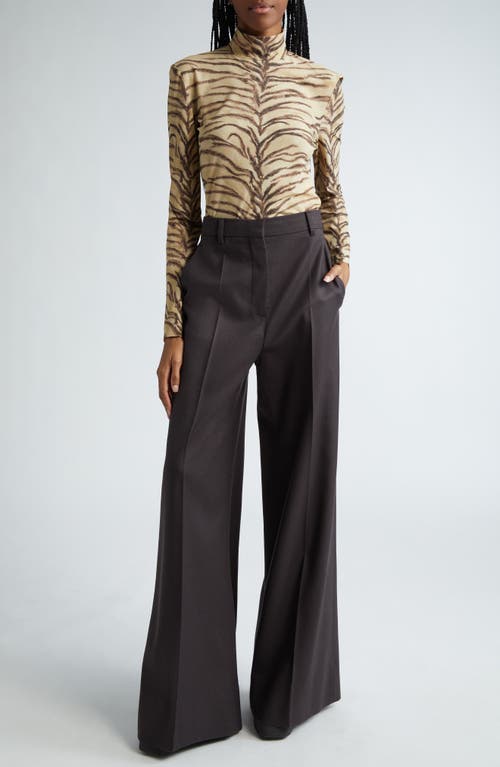 Stella Mccartney Wool Flannel Flare Trousers In Dark Chocolate