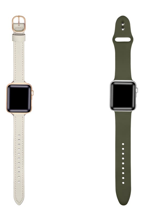 Shop The Posh Tech Assorted 2-pack Apple Watch® Watchbands In White / Olive Green