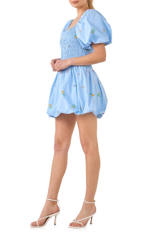 ENGLISH FACTORY ENGLISH FACTORY FLORAL EMBROIDERY PUFF SLEEVE COTTON MINIDRESS 