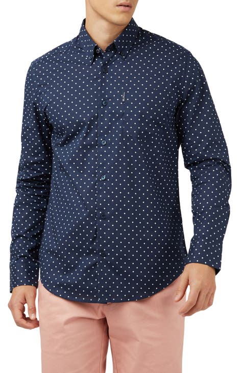 Men's White & Navy Blue Polka Dot Shirt, Ben Sherman