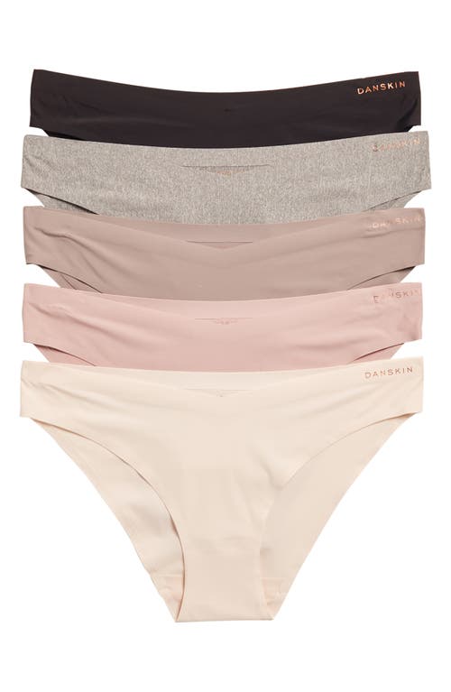 Shop Danskin Bonded 5-pack Microfiber Bikinis In Pink/mauve/grey