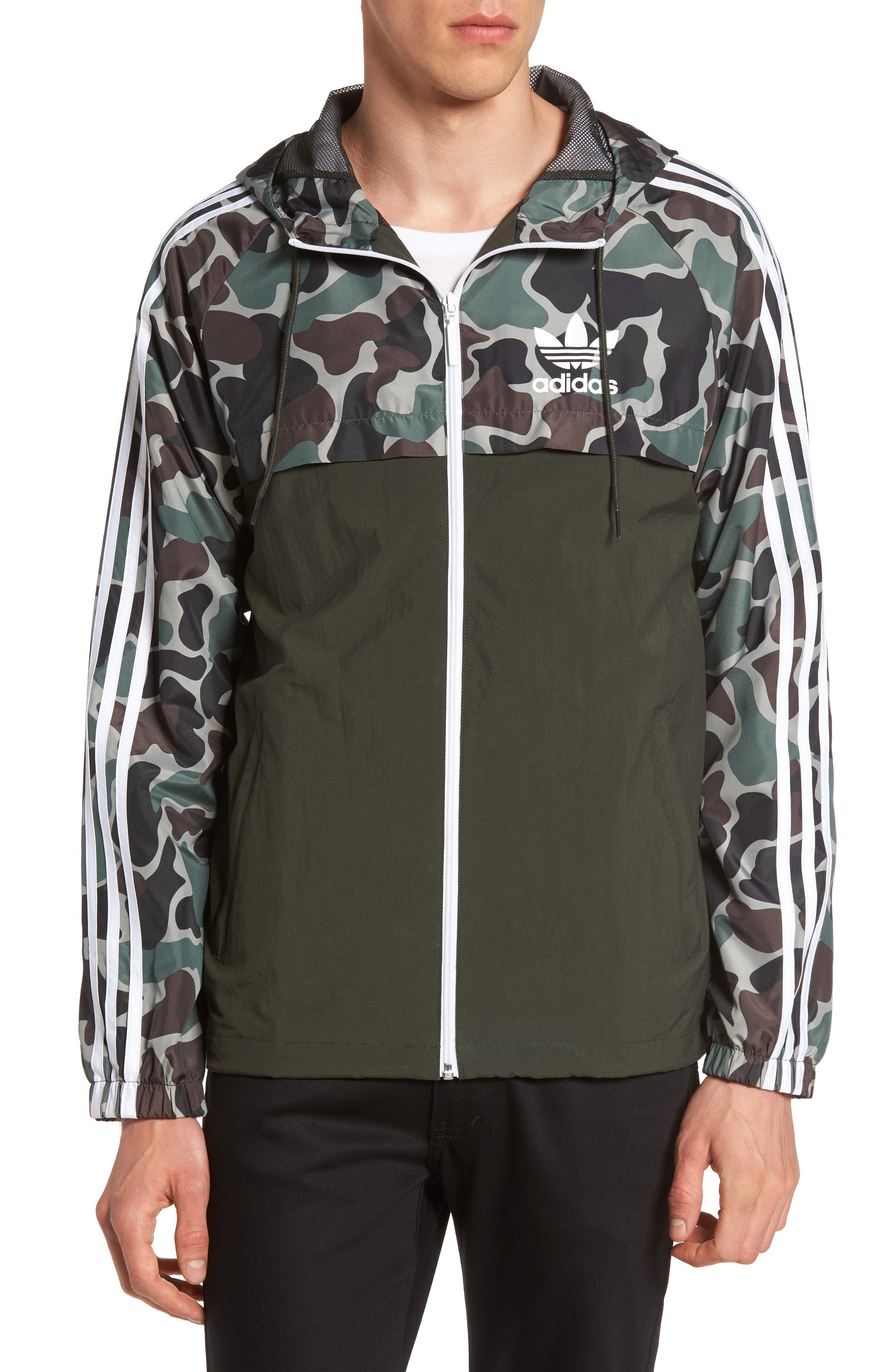 mens adidas originals camo reversible trefoil windbreaker jacket hooded coat
